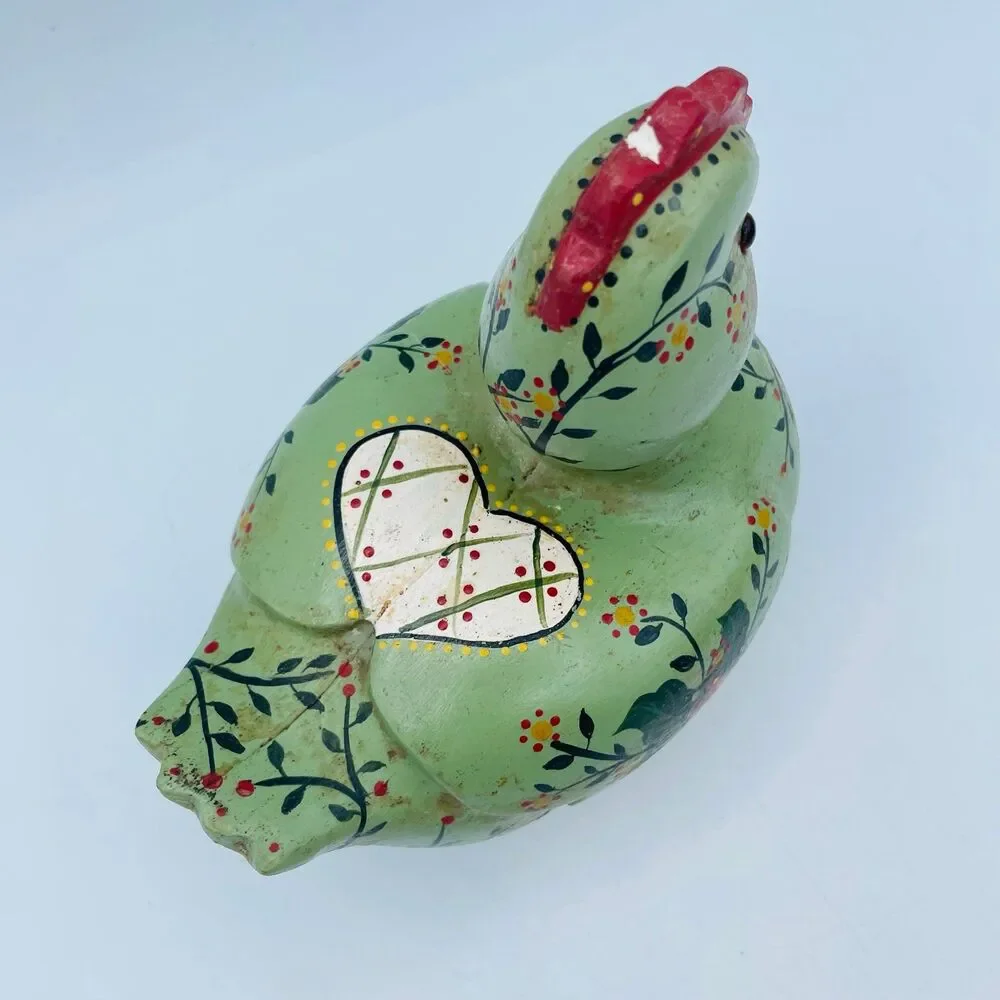 Vintage 1984 Hand Painted Wood 6” Hen Duck Decoy Planter Bowl Folk Art Signed M